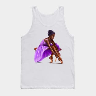 ballerina getting ready, lacing her ballet shoes - brown skin ballerina Tank Top